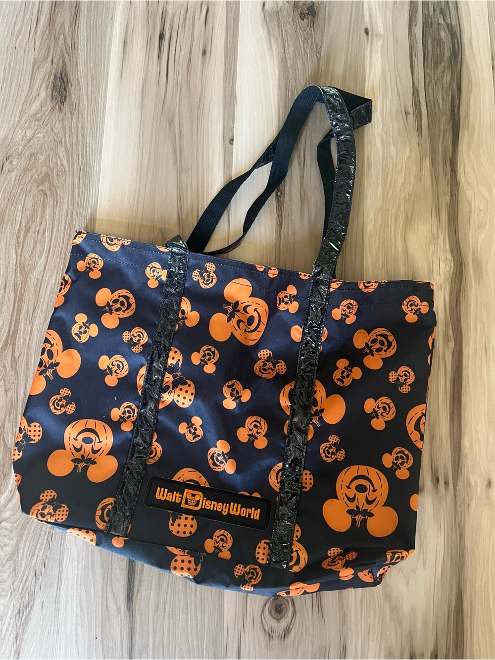 Walt Disney World Large Mickey Mouse Halloween Pumpkin Tote Bag Black/Orange